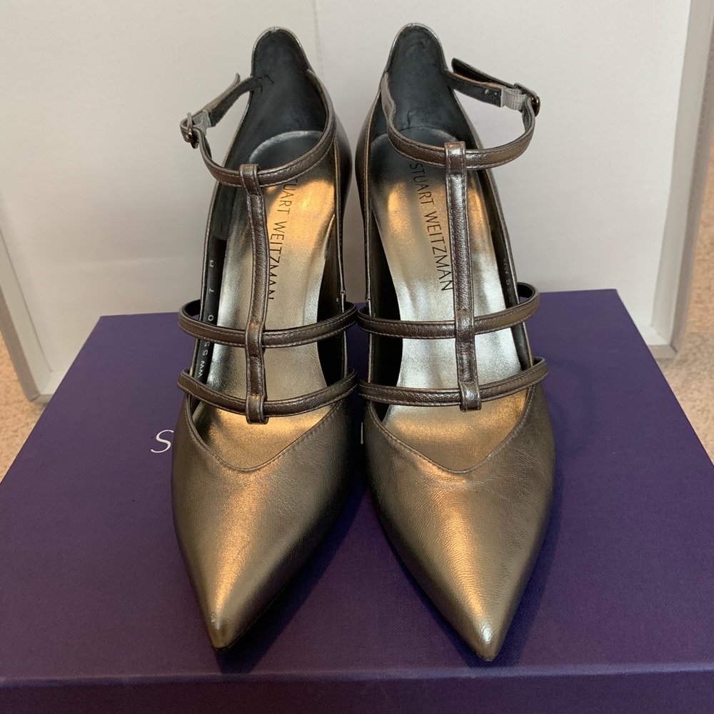 Stuart Weitzman Strap Pump Block Heel Metallic - image 3